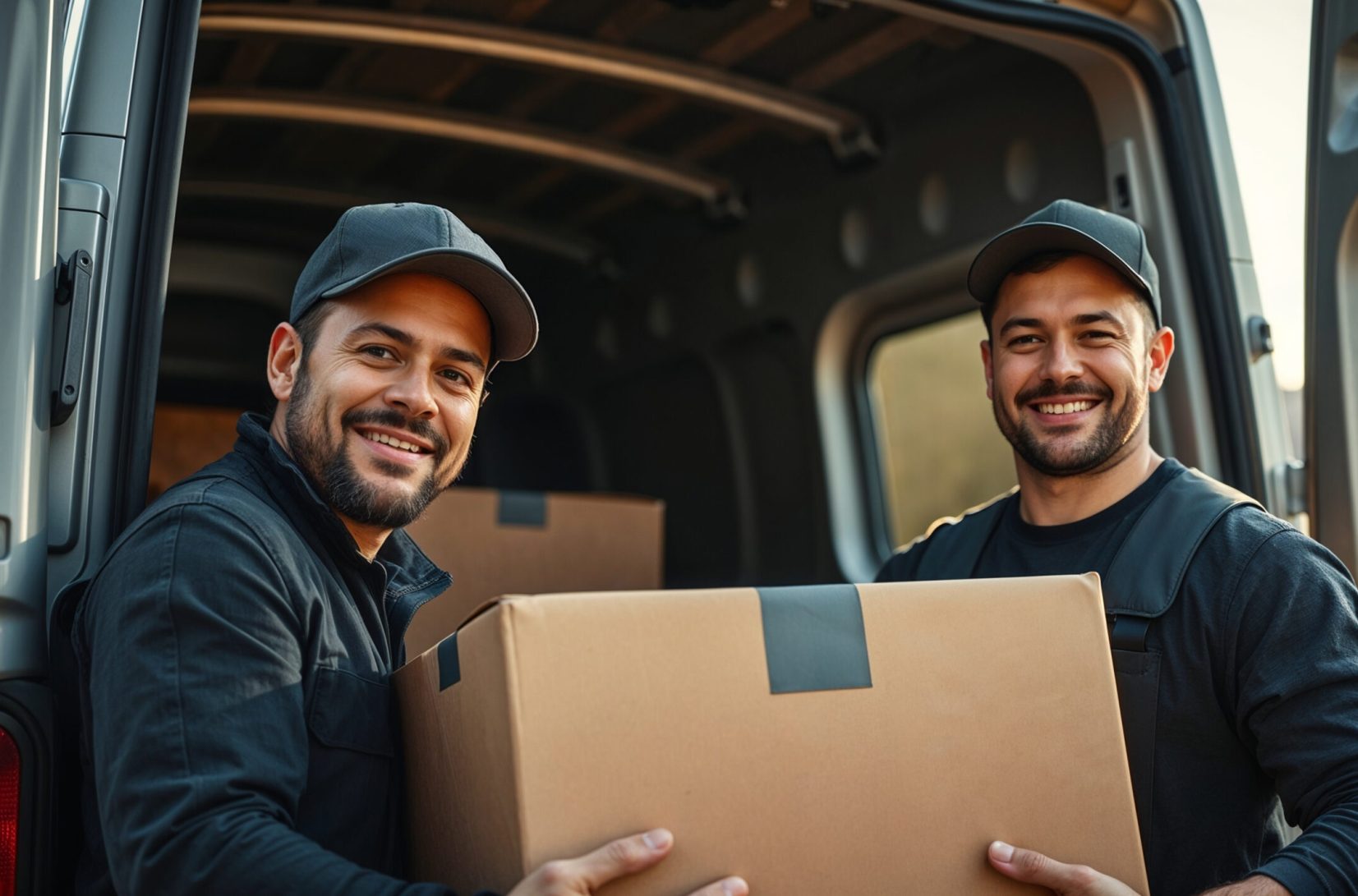 workers-unloading-boxes-from-van-outdoors-moving-service